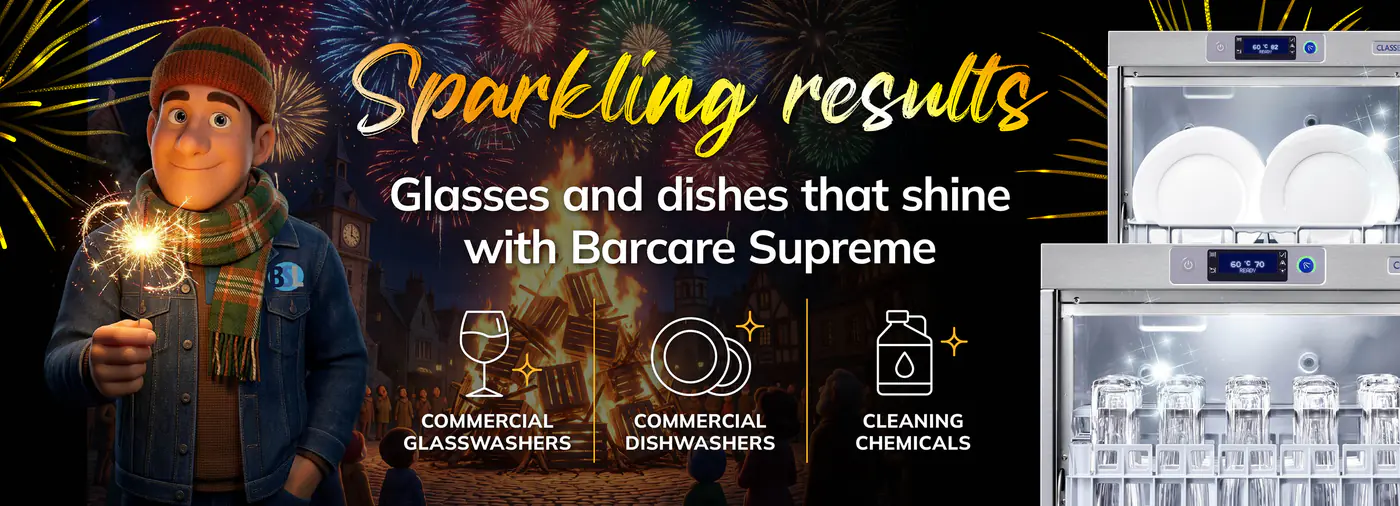 Sparkling results – glasses and dishes that shine with Barcare Supreme. Commercial glasswashers, commercial dishwashers and cleaning chemicals.