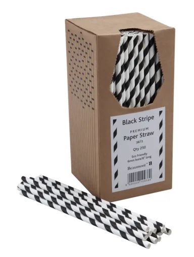 Black & White Striped Paper Straws 6mm Bore (Pack 250)