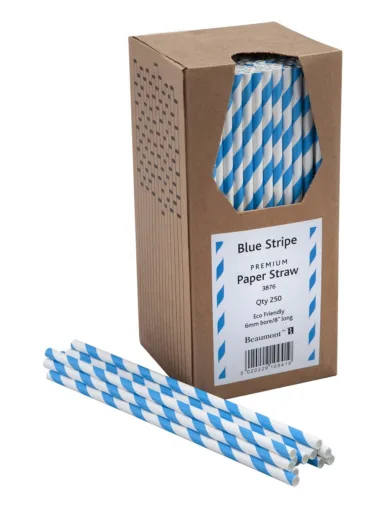 Blue & White Striped Paper Straws 6mm Bore (Pack 250)