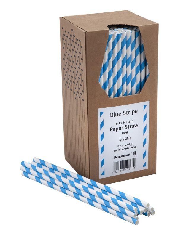 Blue & White Striped Paper Straws (Pack 250)