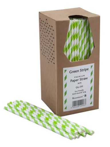 Green & White Striped Paper Straws 6mm Bore (Pack 250)
