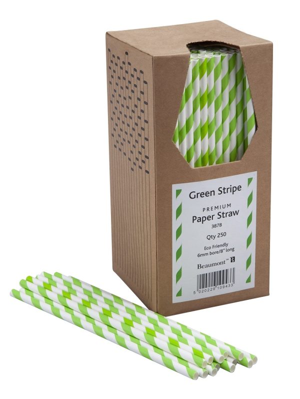Green & White Striped Paper Straws (Pack 250)