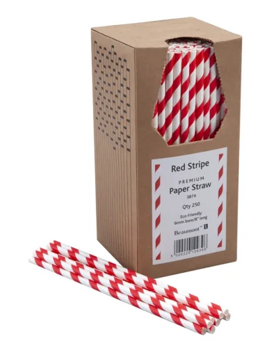 Red & White Striped Paper Straws 6mm Bore (Pack 250)