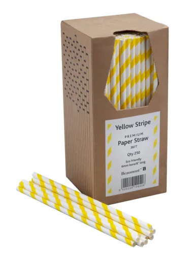 Yellow & White Striped Paper Straws 6mm Bore (Pack 250)