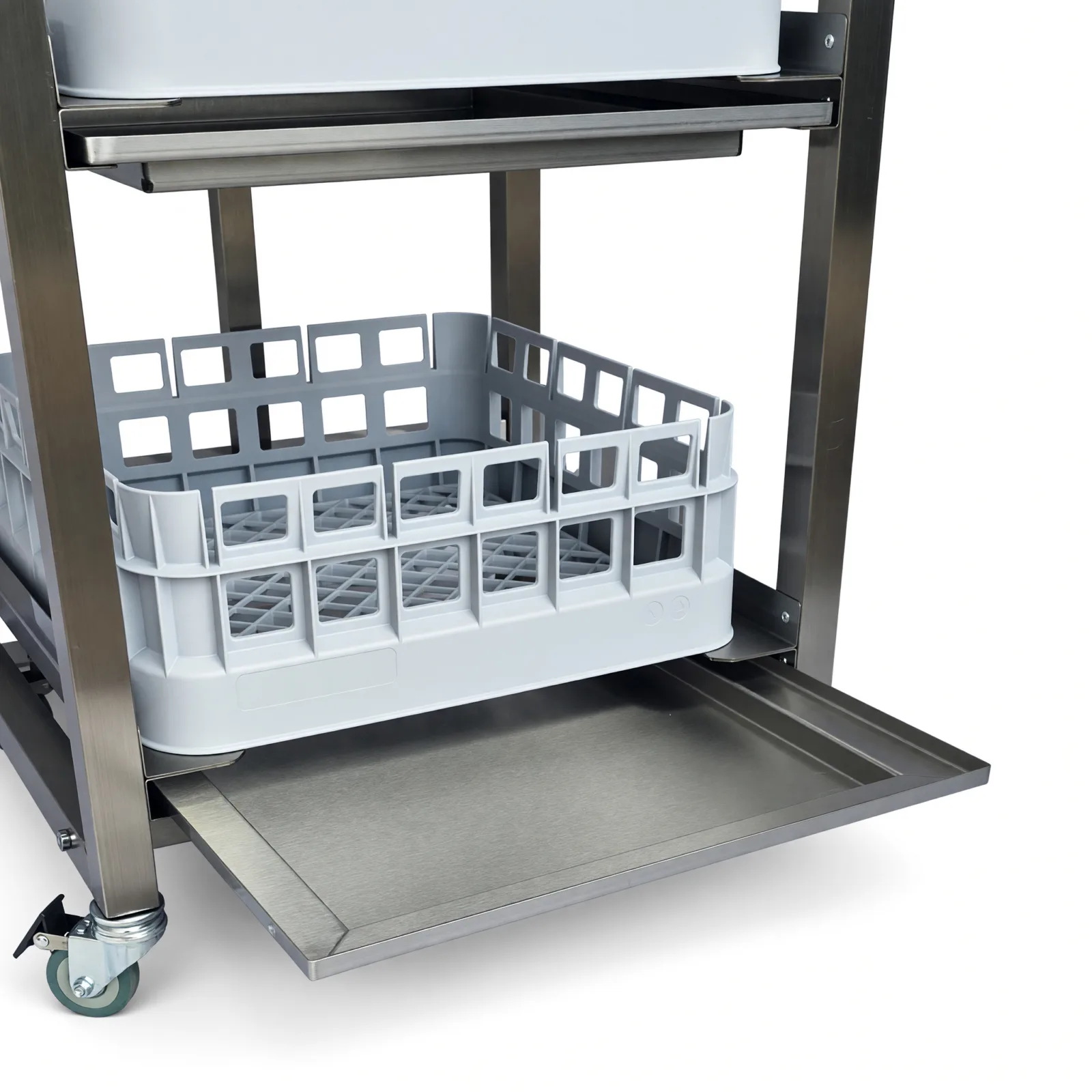 Stainless steel Stand for DriPod Glass Dryer lower drip tray and basket image angled right image