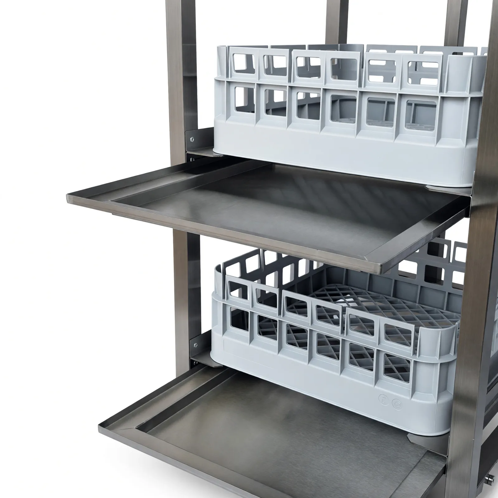 Stainless steel Stand for DriPod Glass Dryer showing drip trays pulled out image