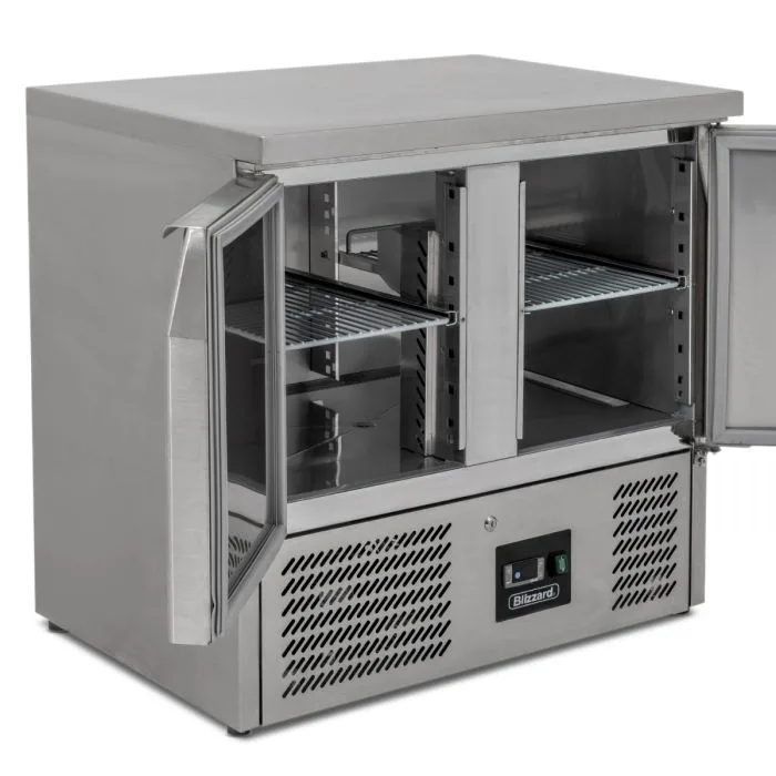 Blizzard BCC2 Compact Gastronorm 2 Door Counter Refrigerator angled image doors open