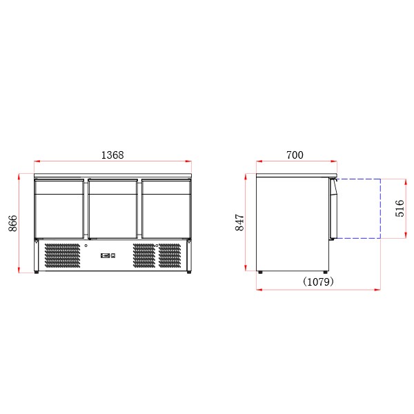 Blizzard BCC3-GR-TOP Compact Gastronorm 3 Door Counter with Granite Worktop - Image 2