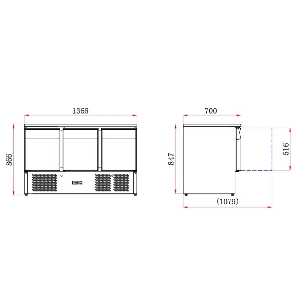 Blizzard BCC3-GR-TOP Compact Gastronorm 3 Door Counter with Granite Worktop - Image 2