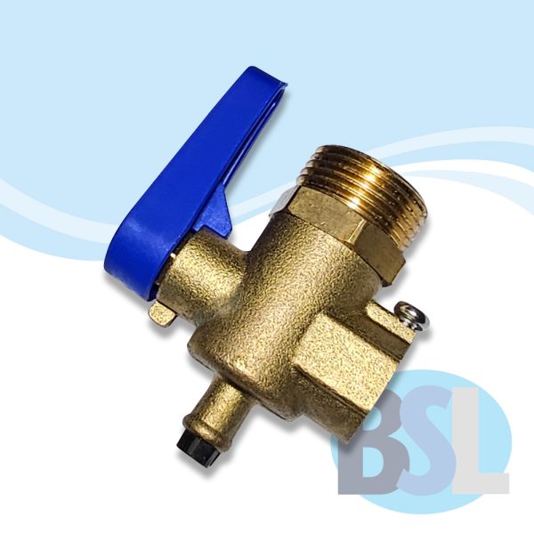 Brass water softener tap with restrictor down angle