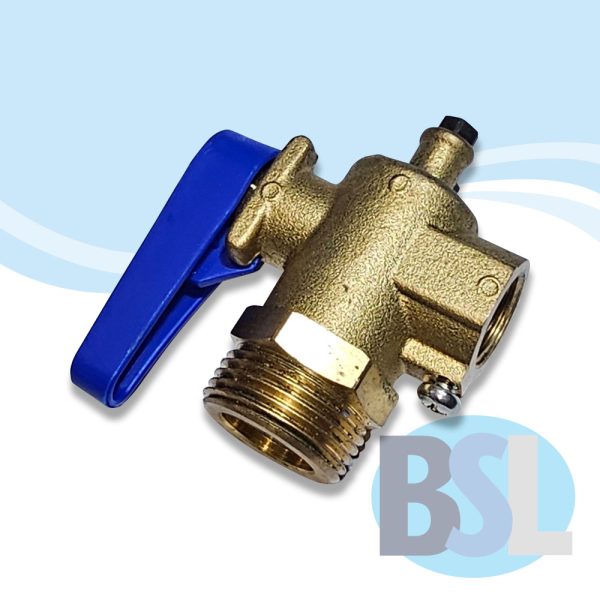 Brass water softener tap with restrictor up angle