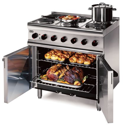 Image of Lincat Silverlink 600 Electric Free-standing Oven Range showing food cooking inside