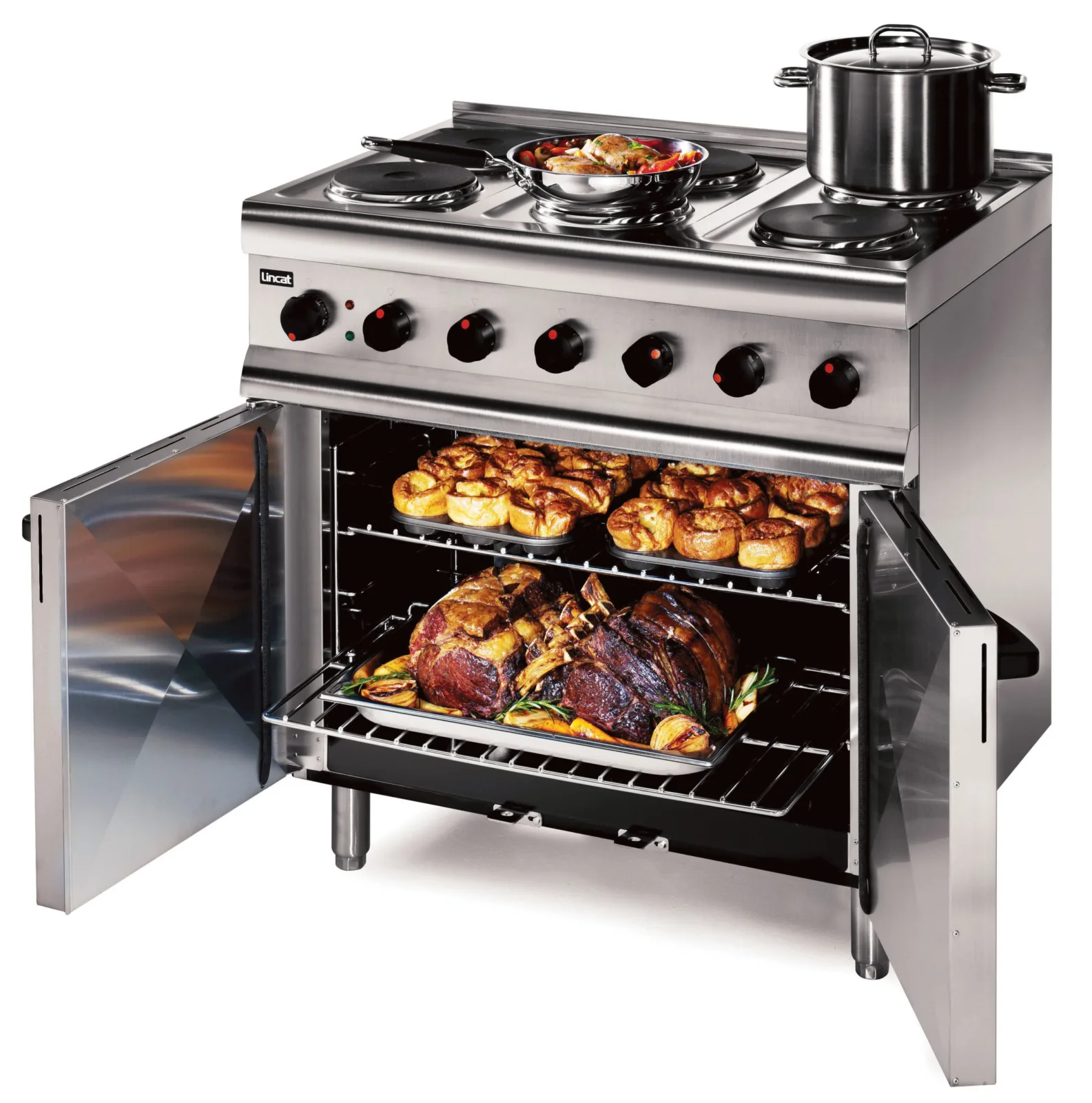 Image of Lincat Silverlink 600 Electric Free-standing Oven Range showing food cooking inside