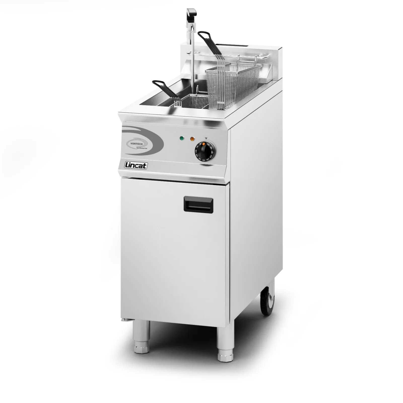 Lincat Opus 800 Propane Gas Free-standing Single Tank Fryer with Pumped Filtration - 2 Baskets - W 400 mm - 22.0 kW - Image 2