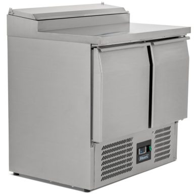 Compact Double Door Counter Refrigerator With Raised Collar