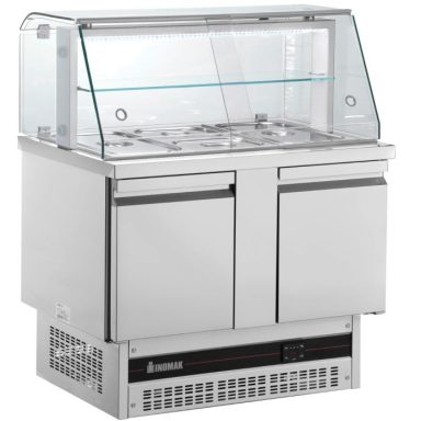 Compact Double Hinged Door Gastronorm Saladette With Display Case