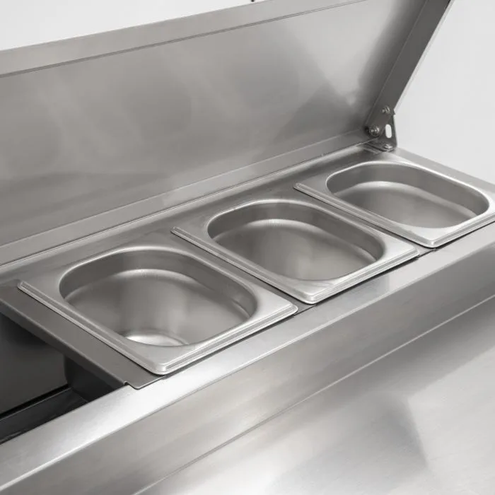 Compact Triple Door Refrigerated Prep Counter With Raised Collar - Image 4