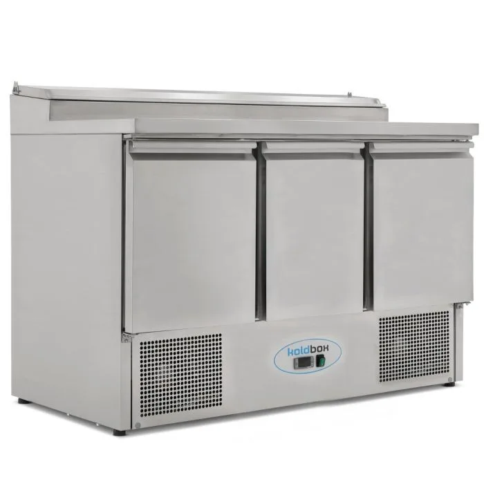 Compact Triple Door Refrigerated Prep Counter With Raised Collar