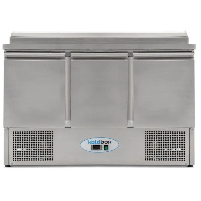 Compact Triple Door Refrigerated Prep Counter With Raised Collar - Image 2