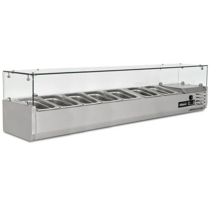 1.5m Glass Canopy 1/4 Gastronorm Prep Top