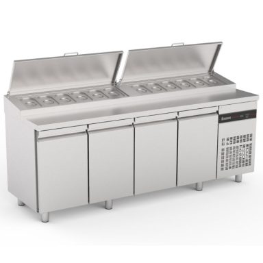 Four Hinged Door Gastronorm Prep Counter With Raised Collar
