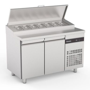 Double Hinged Door Gastronorm Prep Counter With Raised Collar