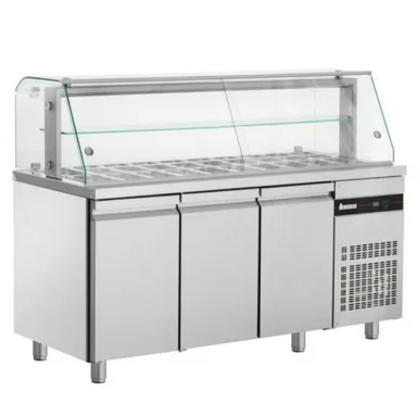 Triple Hinged Door Saladette With Display Case