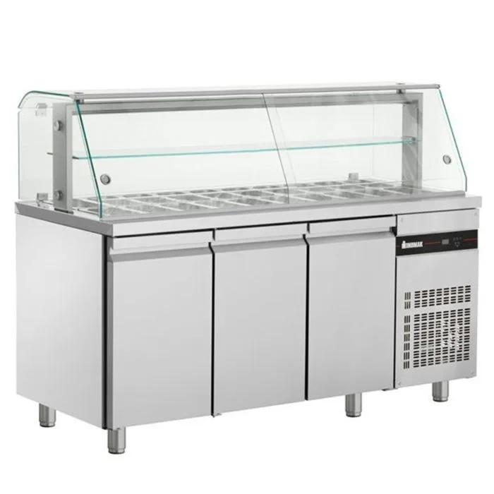 Triple Hinged Door Saladette With Display Case