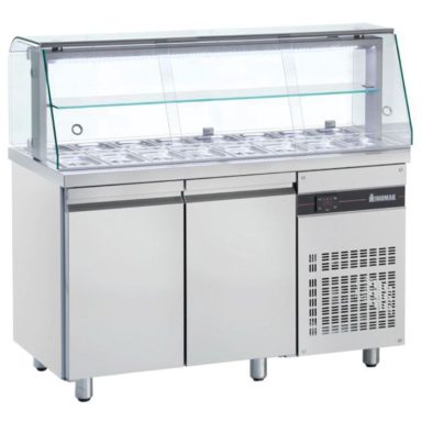 Double Hinged Door Saladette With Display Case