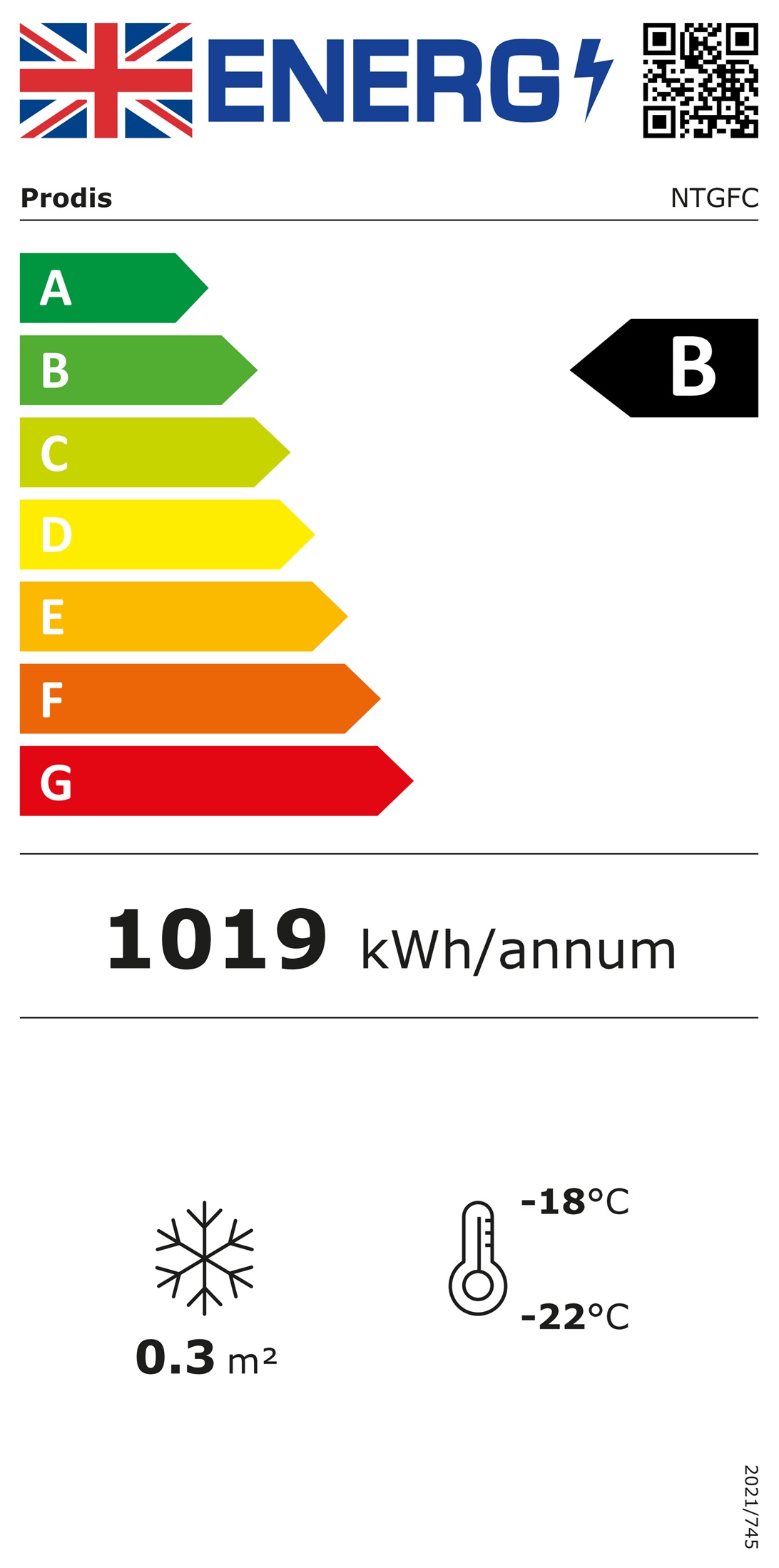 Prodis NTGFC glass door glass froster Energy Label