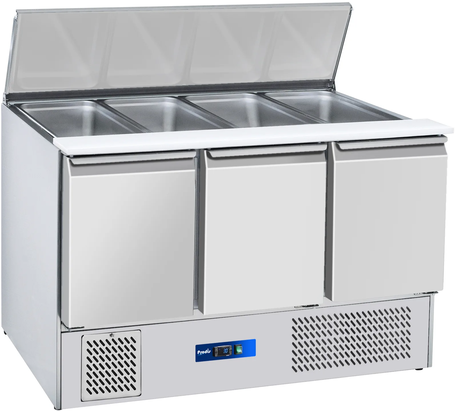 Prodis EC-3SALAD 3 Door Compact Saladette Table, 4 x 1/1 GN Topping Well