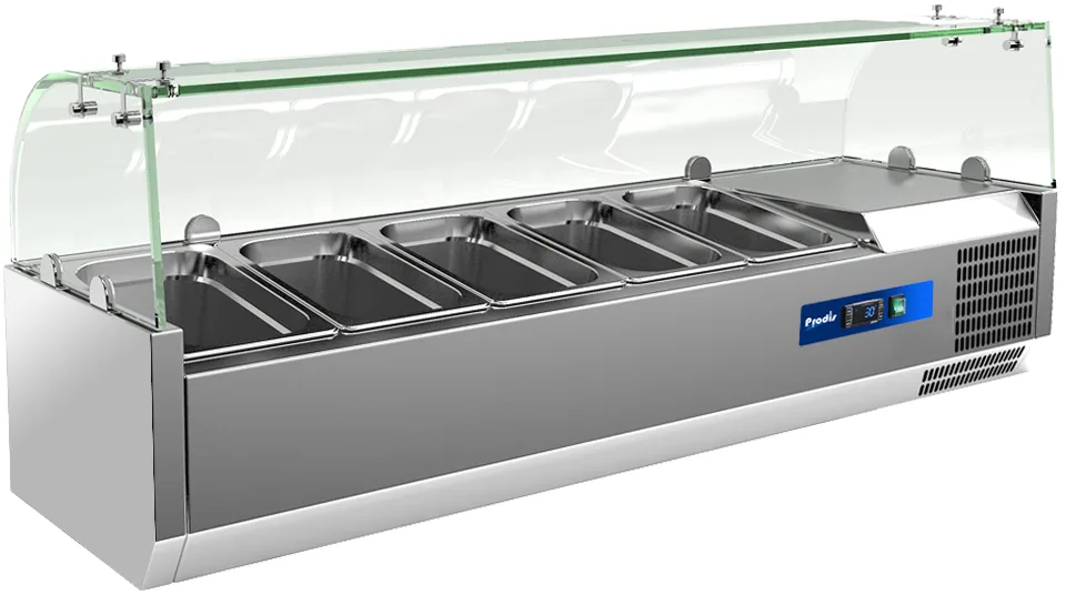 Prodis EC-T18G, 1800mm 8 x 1/3GN Topping Unit With Curved Glass Top