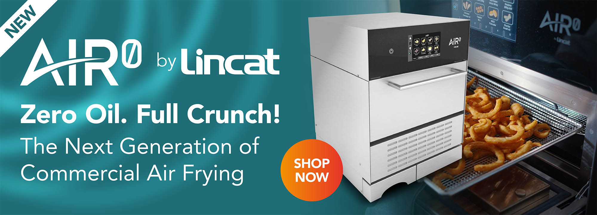Banner advertising the Lincat AIR0 commercial air fryer designed for high performance in professional kitchens