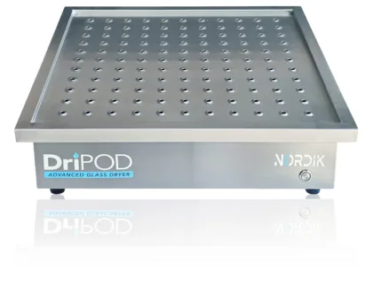 DriPod 500 glass dryer front facing low angle with no basket cropped image with reflection