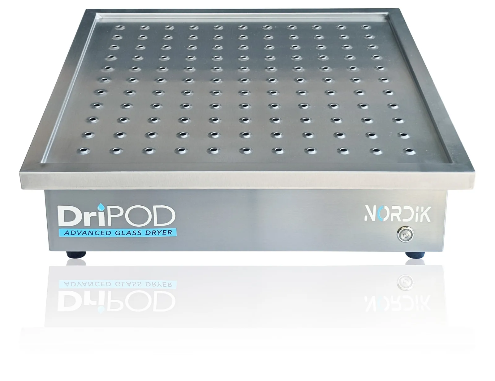 DriPod 500 glass dryer front facing low angle with no basket cropped image with reflection