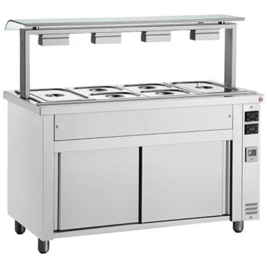 Bain Marie With Heated Cupboard And Sneeze Guard 4x GN1/1