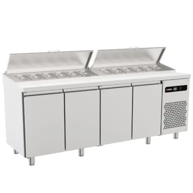 Four Hinged Door Gastronorm Prep Counter With Raised Collar
