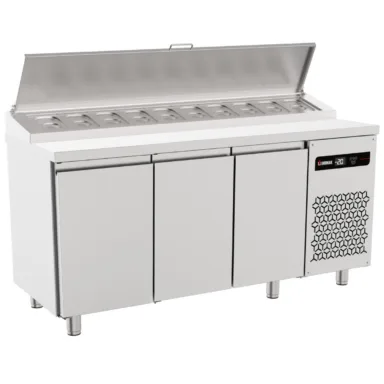 Triple Hinged Door Gastronorm Prep Counter With Raised Collar