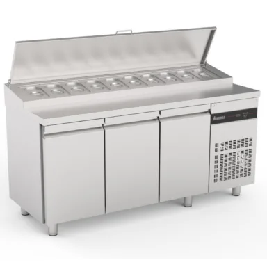 Triple Hinged Door Gastronorm Prep Counter With Raised Collar
